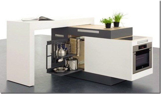 Dapur transformable modular terbuka.