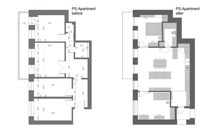 Dari tua treshki 67 m² di sebuah apartemen dua kamar tidur yang modern