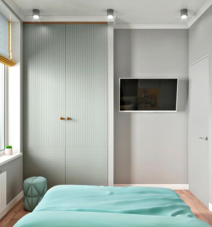 Dvushka 37 m² dengan kamar tidur di dapur, interior yang mudah untuk mengulang