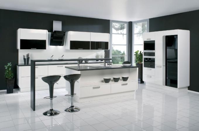 Minimalis modern klasik - dapur hitam dan putih sudut