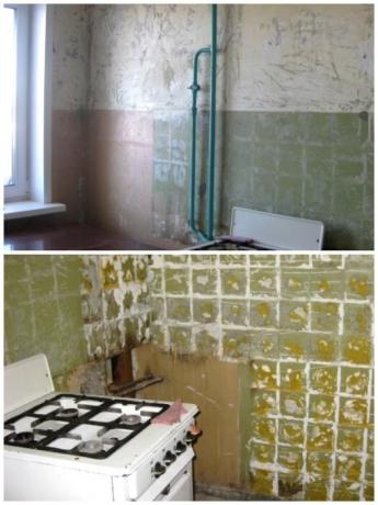 Untuk memulai, dilakukan semua perabotan dan membersihkan dinding ubin tua dan wallpaper. | Foto: youtube.com.