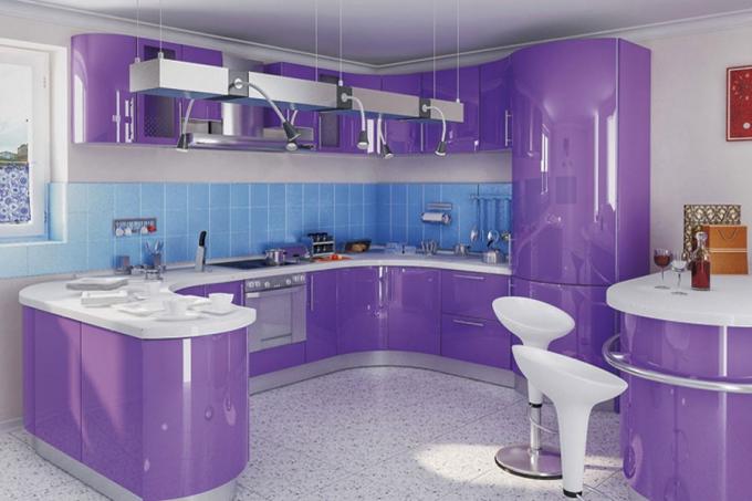 Dapur ungu (60 foto) di interior dengan krem, putih: cara membuat desain dengan tangan Anda sendiri, instruksi video, foto, dan harga