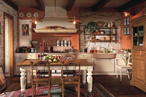 Ruang makan dapur dengan gaya Provence.