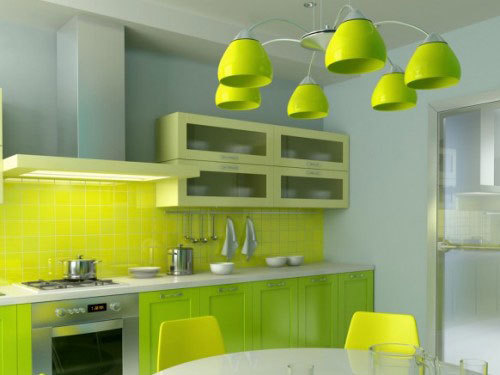Dapur putih dan hijau - interior yang tenang dan nyaman