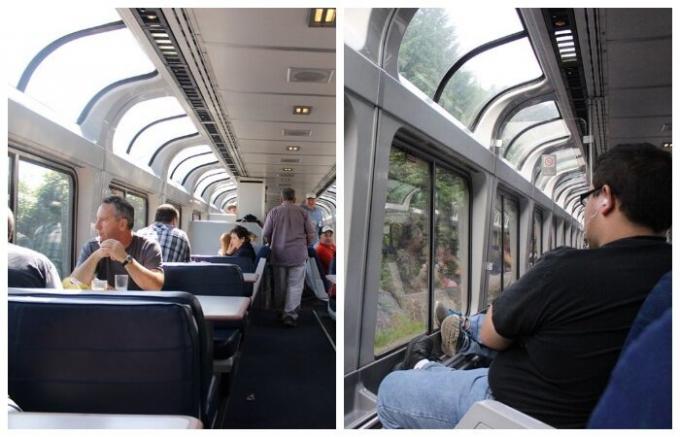Makan mobil dan kereta wisata khusus dilengkapi dengan jendela panorama, sehingga penumpang dapat menikmati pemandangan (USA).