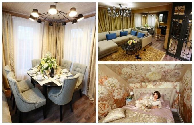 Interior rumah negara Roses Syabitova dihiasi dengan gaya yang mahal-kaya.