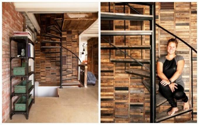 Sebuah tangga spiral dalam interior rumah kontainer. | Foto: viraldiario.com.