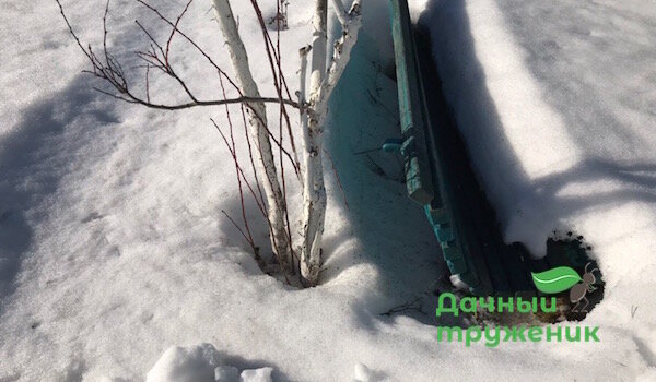 Bench gelap mencair salju lebih dari batang pohon bercat putih