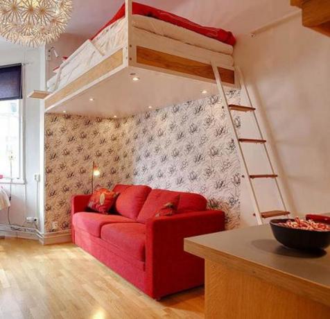 Anggaran apartemen studio 21 m² dengan tempat tidur loteng