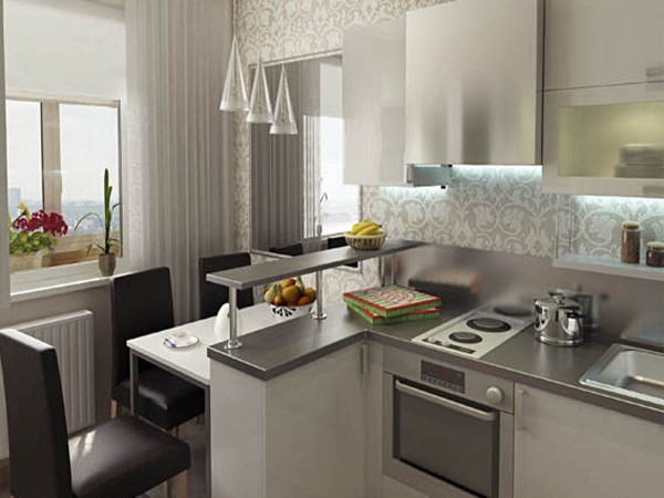 Desain dapur yang ditunjukkan di foto adalah desain modern, dan jelaslah bahwa dekorasi seperti itu bagus bahkan untuk ruangan kecil.