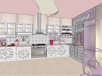 Desain - proyek dengan gaya lusuh - cantik: dapur dengan warna abu-abu ungu.